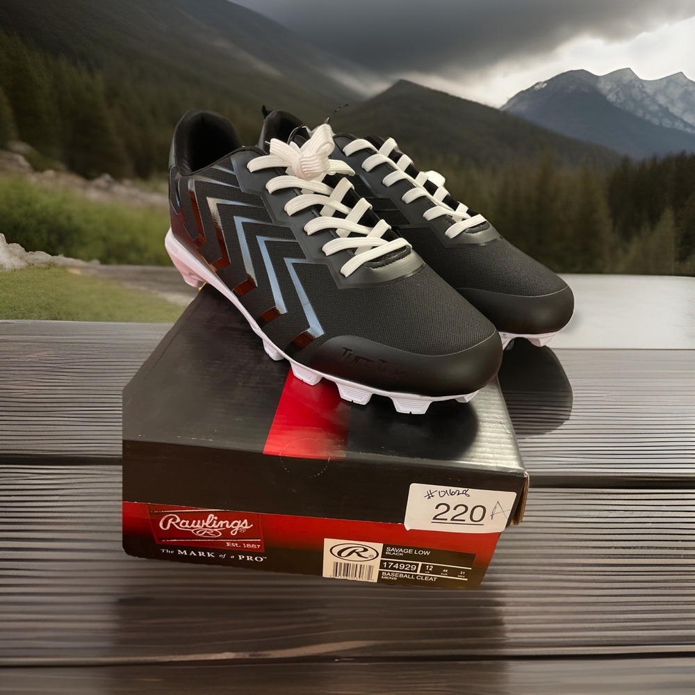 Rawlings‎ 174929 Savage Low Black/White Mens Sz 12 Baseball Rubber Cleats NEW